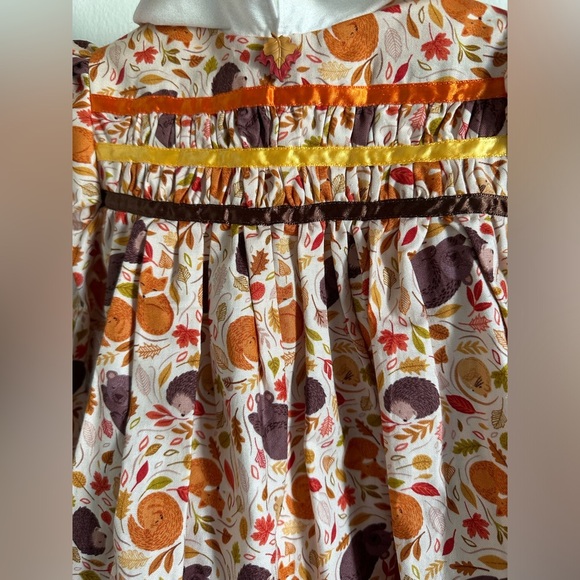 Boutique Hand Smocked Fall Leaves & Animals Handmade Baby Girl Dress 12-18 M - Picture 5 of 11